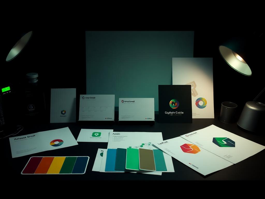 Brand identity mockups and color palettes