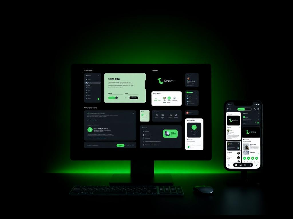 UI/UX design workspace with app screens
